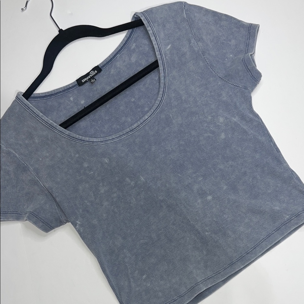 Acid Wash Blue Crop Top by Sugar Kiss Women's size Large